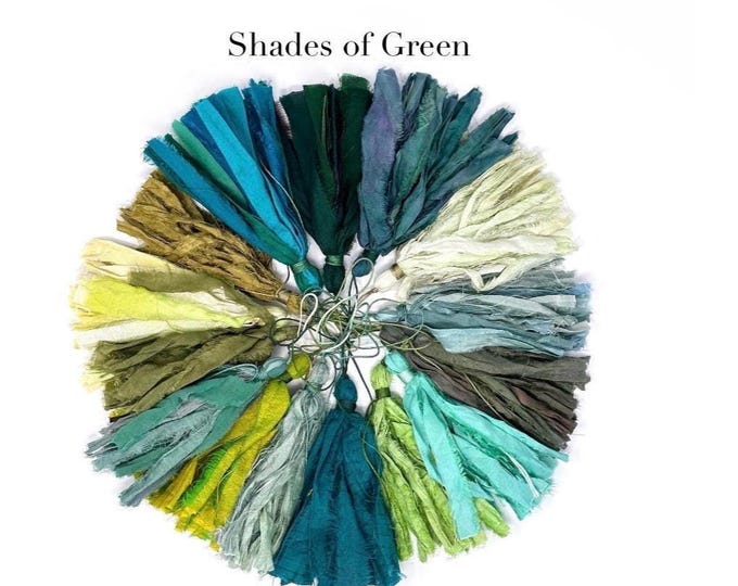 Green Sari Silk Tassel: Handmade For DIY Mala Beads or Pillow Accessory, Any Crafts