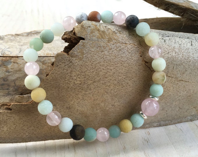 Amazonite Beaded Stretch Bracelet, Bracelet To Match Mala Beads, Yoga Jewelry, Mala Inspired, Boutique Fashion Bracelet, Boho Bracelet