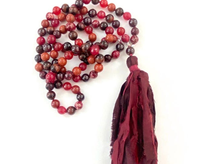 Root Chakra Mala Necklace: Muladhara Mala Beads - Red Tassel Mala - Mala For Grounding - 108 Bead Mala - Knotted Between Beads