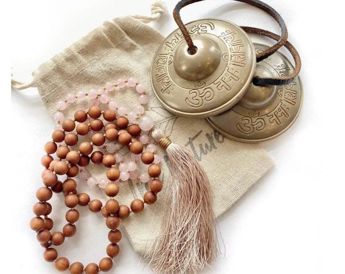 Mala For Peace - Rose Quartz and Sandalwood Mala Necklace - 108 Bead Mala - Knotted Between Beads - Mala For Meditation - Fragrant Mala