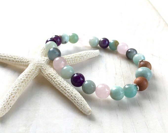 Amethyst Rose Quartz and Amazonite Bracelet, Mixed Sandalwood and Gemstone Bracelet, Match Your Mala Bracelet, Healing Jewelry