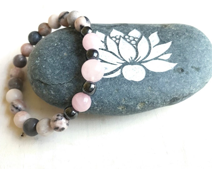 Pink Zebra Jasper Bracelet, Boho Chic Jewelry, Mala Inspired, Yoga Jewelry, Natural Healing Bracelet, Balance and Grounding Bracelet