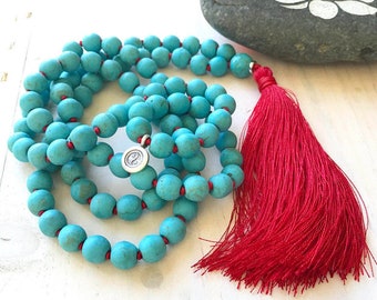 New Beginnings Mala - Howlite Mala Necklace - 108 Bead Mala - Yin Yang Charm Mala - Vibrant Energy Mala Beads - Unisex Mala Necklace