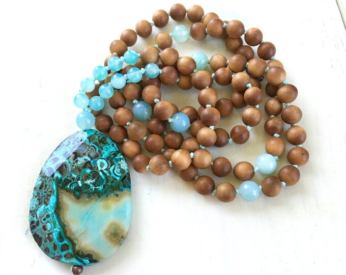 Tranquility Mala Necklace - Ocean Jasper Mala - Sandalwood Beads - Healing Mala Beads - 108 Beads - Meditation Beads - You Pick The Pendant