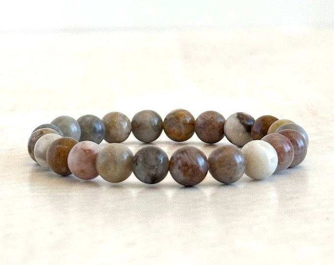 Bamboo Leaf Jasper  -  Stretch Bracelet - Stacking Bracelet - Casual Festival Jewelry - Mala Bead Bracelet