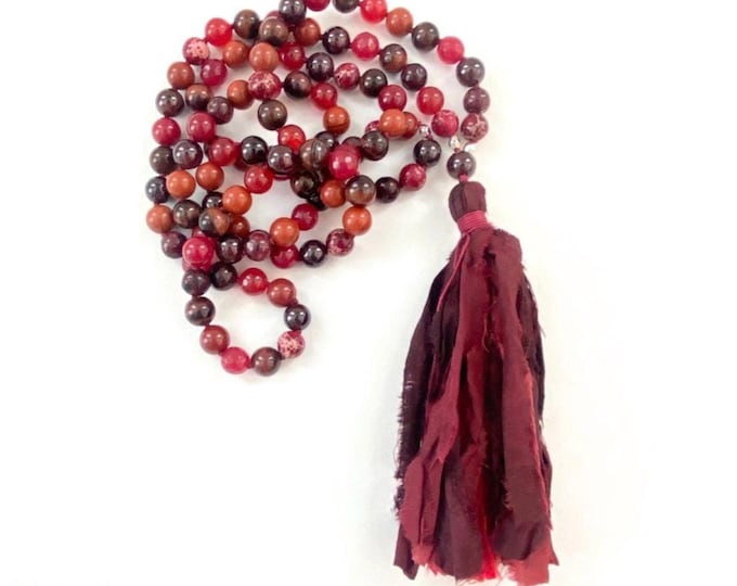 Root Chakra Mala Necklace: Garnet, Jasper & Jade