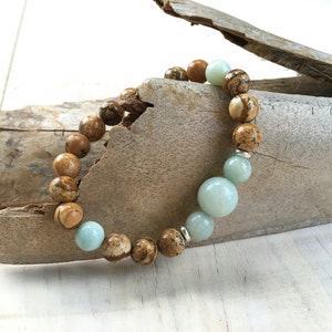 Jasper Beaded Bracelet, Gemstone Healing Jewelry, Natural Stone Bracelet, Amazonite Bracelet, Matching Mala Bead Bracelet, Yoga Beads image 1