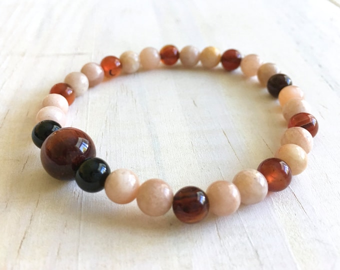 Sunstone And Dream Agate Mala Bracelet, Matching Mala Bead Bracelet, Natural Beaded Bracelet, Stretch Bracelet, Yoga Stye Jewelry