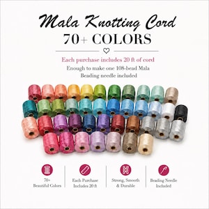 Knotting Cord for Mala Beads: Includes Large Eye Needle (20ft cording)
