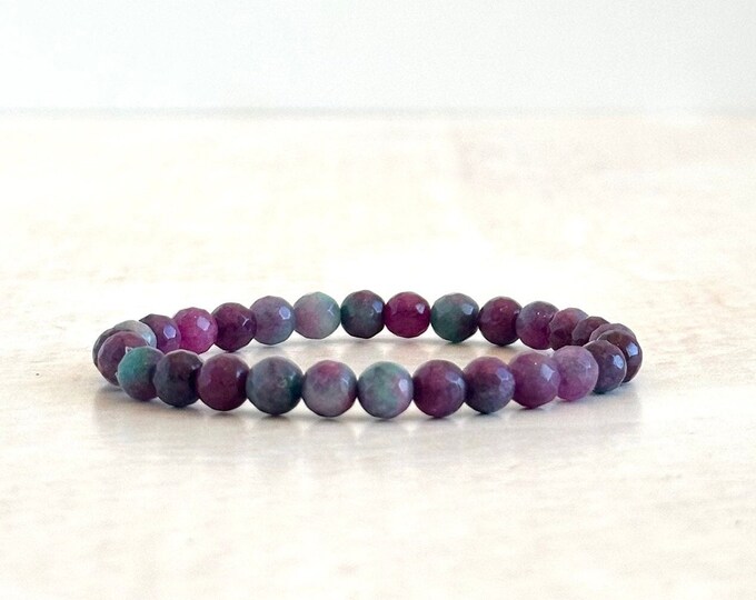 Ruby Sapphire Jade  -  Stretch Bracelet - Stacking Bracelet - Casual Festival Jewelry - Mala Bead Bracelet