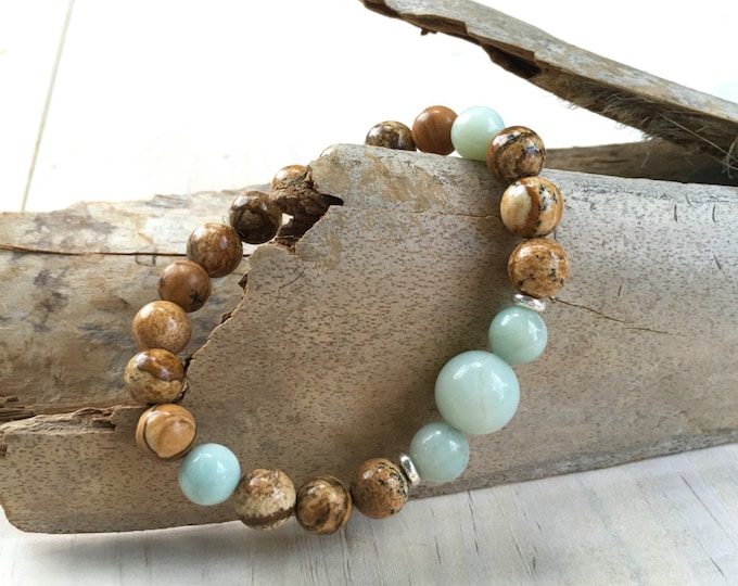 Jasper Beaded Bracelet, Gemstone Healing Jewelry, Natural Stone Bracelet, Amazonite Bracelet, Matching Mala Bead Bracelet, Yoga Beads