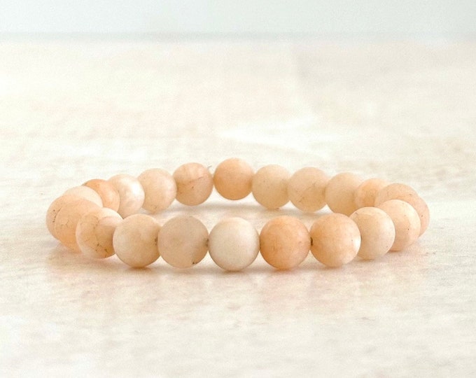 Matte Peach Jade  -  Stretch Bracelet - Stacking Bracelet - Casual Festival Jewelry - Mala Bead Bracelet