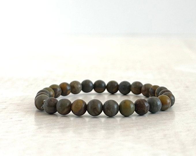 Bamboo Leaf Jasper  -  Stretch Bracelet - Stacking Bracelet - Casual Festival Jewelry - Mala Bead Bracelet