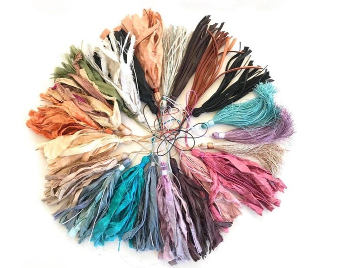 Handmade Sari Silk Tassel: Tassels For Mala Beads - Tassel With Clasp - Tassel With Jump Ring - Craft Tassels - You Choose Connection Type