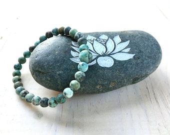 Matte African Turquoise Mala Bracelet: Natural Stone Yoga Jewelry