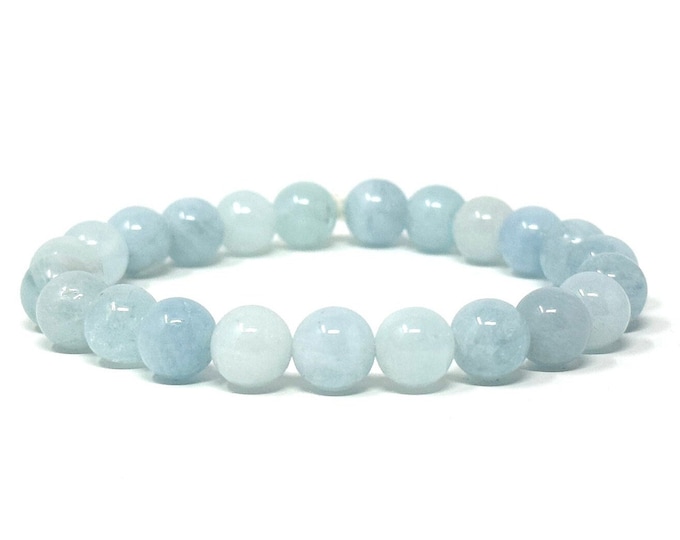 AQUAMARINE - Stone Of Courage & Protection - Stretch Bracelet - Stacking Bracelet - Reduce Stress - Natural Healing Mala Beads