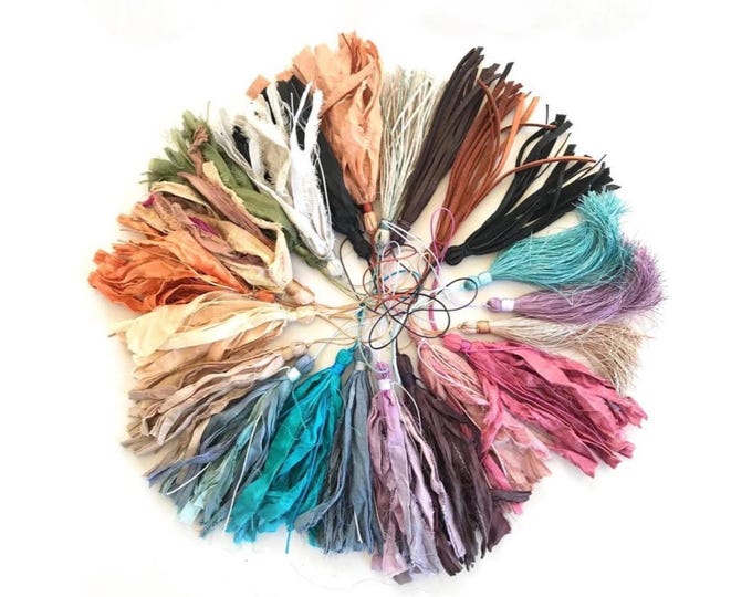 Handmade Sari Silk Tassel: Tassels For Mala Beads - Tassel With Clasp - Tassel With Jump Ring - Craft Tassels - You Choose Connection Type