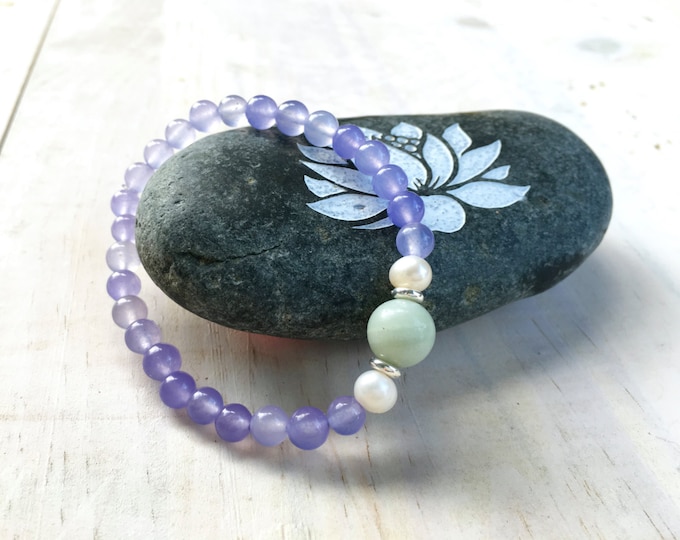 Purple Jade and Amazonite Bracelet, Freshwater Pearl Jewelry, Boho Chic Bracelet, Mala Inspired Jewelry, Yoga Jewelry, Healing Stones