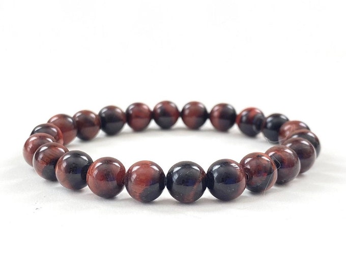 RED TIGER EYE - Mala Bracelet - Increase Personal Power and Courage - Eliminate The Blues - Stretch Bracelet - Mala Beads