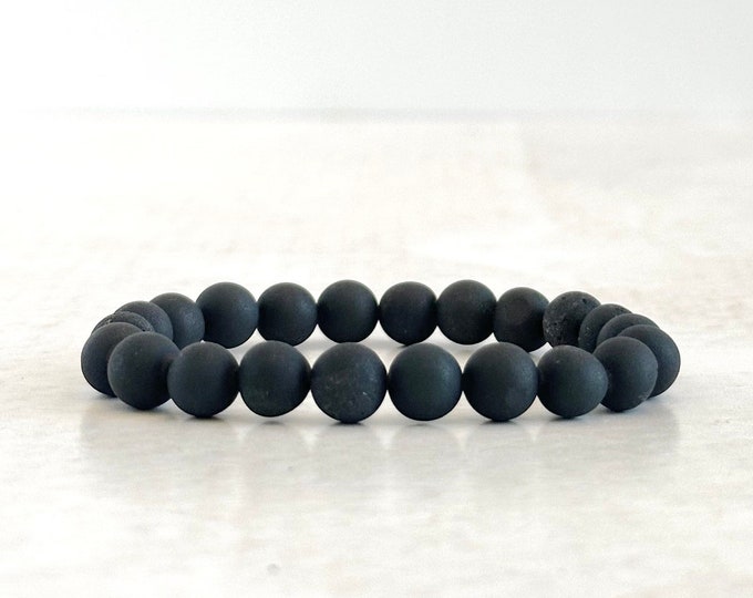 Matte Black Onyx  -  Stretch Bracelet - Stacking Bracelet - Casual Festival Jewelry - Mala Bead Bracelet