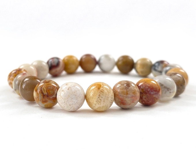 CRAZY LACE AGATE - Mala Bead Bracelet - Stretch Bracelet - Yoga Gift Idea - Brings Joy - Uplifting Stone - Meditation Stones