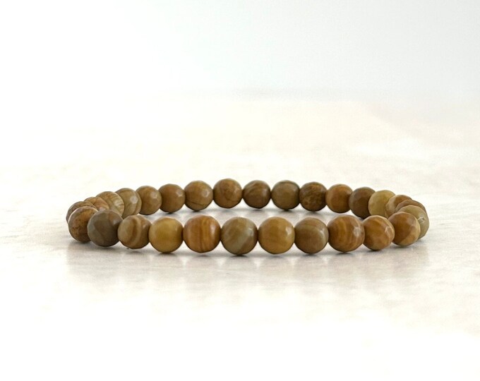 Faceted Scene Jasper  -  Stretch Bracelet - Stacking Bracelet - Casual Festival Jewelry - Mala Bead Bracelet