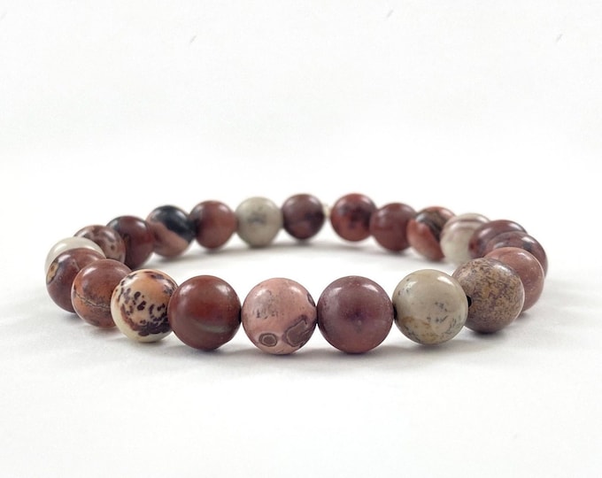 Grass Flower Jasper - Mala Bead Bracelet - Stretch Bracelet - Gives Security and Stability - Casual Natural Jewelry