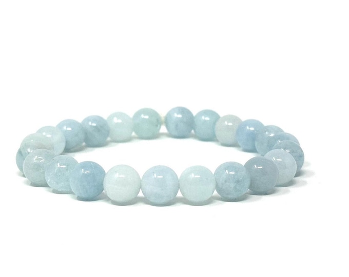 AQUAMARINE - Stone Of Courage & Protection - Stretch Bracelet - Stacking Bracelet - Reduce Stress - Natural Healing Mala Beads