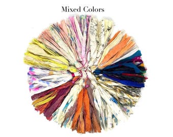 Mixed Colors Sari Silk Tassels - Artisan Sari Silk Tassel - Bracelet Tassels - Unique Tassels For Boho Home Decor - Custom Made Tassel