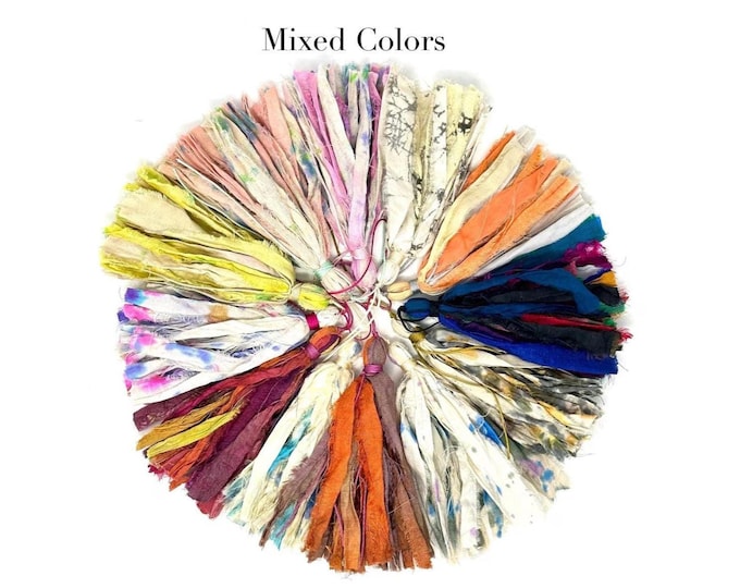 Mixed Colors Sari Silk Tassels: Handmade Tassel For Mala Beads, Pillow Accessories, Crafting