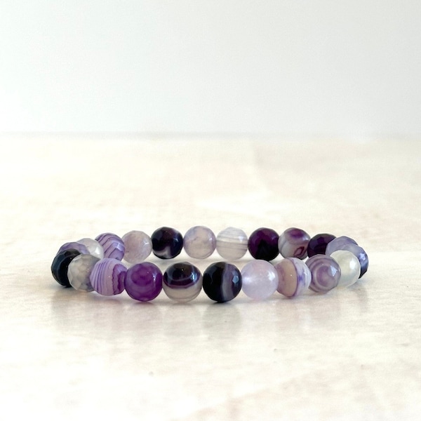 Purple Striped Agate  -  Stretch Bracelet - Stacking Bracelet - Casual Festival Jewelry - Mala Bead Bracelet