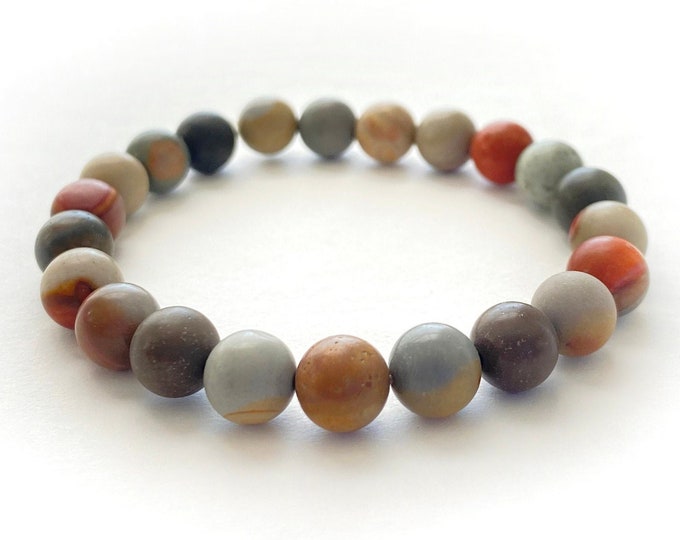 LANDSCAPE JASPER - Mala Bead Bracelet - Natural Stone Jewelry - Calming Effect - Ease Emotional Stresses - Yoga Practice