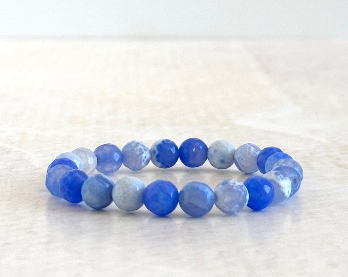 Faceted Blue Fire Agate  -  Stretch Bracelet - Stacking Bracelet - Casual Festival Jewelry - Mala Bead Bracelet