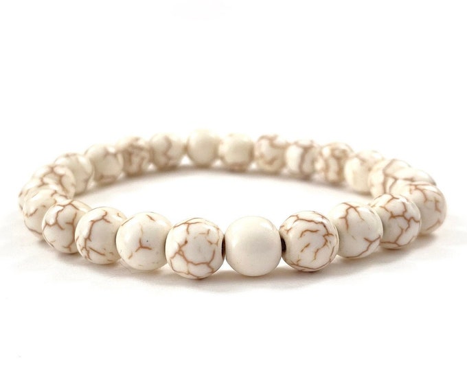 HOWLITE - Bracelet - Mala Beads - Stretch Bracelet - Stone For Patience - Help To Still The Mind For Meditation - Yoga Jewelry
