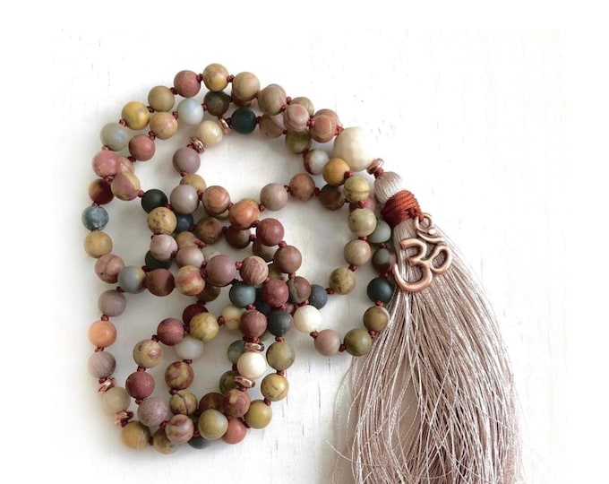 Mala Beads For Stability - Earthy Meditation Beads - Hand Knotted - Unisex Mala Necklace - 108 Beaded Mala - Boho Style Mala Beads