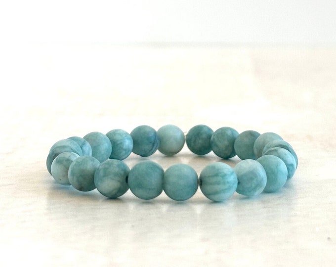 Matte Sea Green Jade  -  Stretch Bracelet - Stacking Bracelet - Casual Festival Jewelry - Mala Bead Bracelet