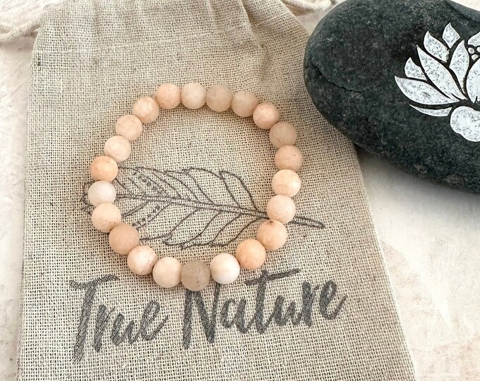 Matte Peach Jade  -  Stretch Bracelet - Stacking Bracelet - Casual Festival Jewelry - Mala Bead Bracelet