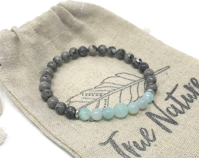 Scenery Jasper Mala Bracelet, Amazonite Bracelet, Stretch Bracelet, Match Your Mala Bracelet, Yoga Jewelry, Stacking Bracelet