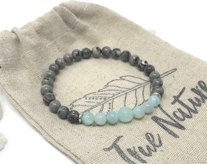 Scenery Jasper Mala Bracelet, Amazonite And Aqua Agate Bracelet, Stretch Bracelet, Match Your Mala Bracelet, Yoga Jewelry, Stacking Bracelet