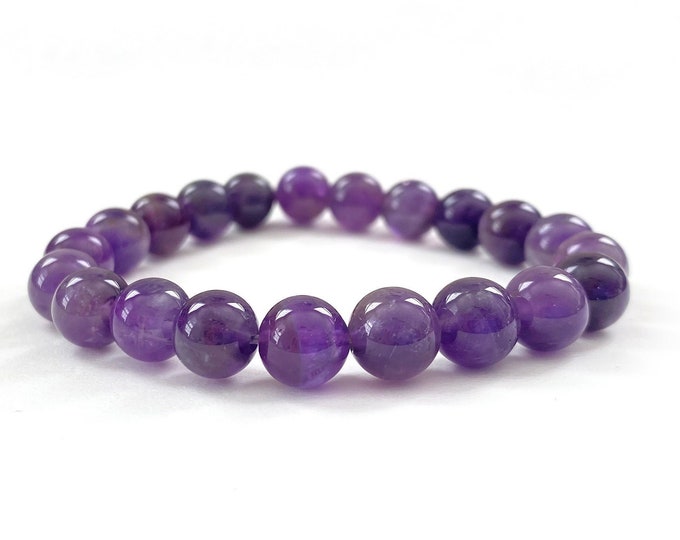 AMETHYST - Mala Bead Bracelet - Stretch Bracelet - Improve Concentration - Lift Spirits - Meditation Stone - Yoga Gift Idea