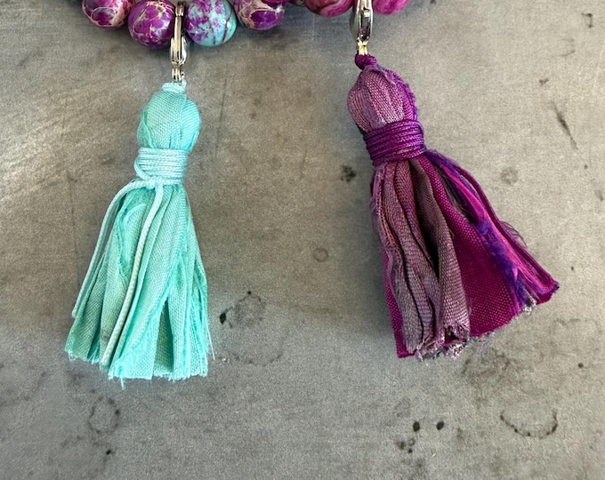 Mini Sari Silk Tassels With Clasp - Bracelet Tassel - Mala Tassel Charm - Jewelry Making Tassel - Purse Charm Tassel - Boho Craft