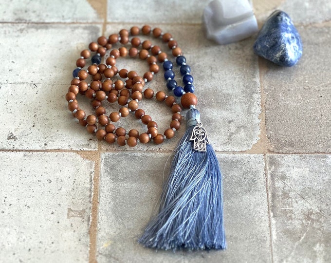 Self Acceptance Mala - Sandalwood Mala Beads - Sodalite Mala Necklace - Knotted Between  Beads - 108 Beads Mala - Meditation Mala