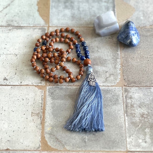 Self Acceptance Mala - Sandalwood Mala Beads - Sodalite Mala Necklace - Knotted Between  Beads - 108 Beads Mala - Meditation Mala