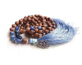 Self Acceptance Mala - Sandalwood Mala Beads - Sodalite Mala Necklace - Knotted Between  Beads - 108 Beads Mala - Meditation Mala