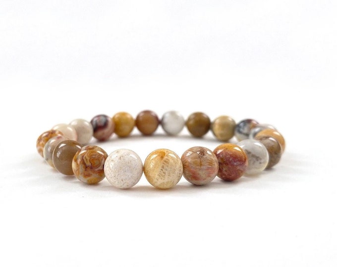 CRAZY LACE AGATE - Mala Bead Bracelet - Stretch Bracelet - Yoga Gift Idea - Brings Joy - Uplifting Stone - Meditation Stones