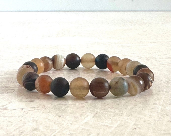 Brown Striped Agate  -  Stretch Bracelet - Stacking Bracelet - Casual Festival Jewelry - Mala Bead Bracelet