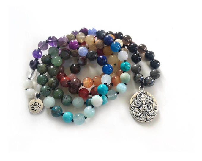 Mala To Balance The Chakras - Mixed Gemstone Mala Necklace - Mala For All 7 Chakras - Mala That Can Be Customized - 108 Bead Mala With Knots