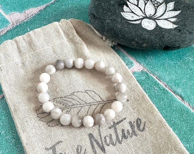 White Crazy Lace Agate  -  Stretch Bracelet - Stacking Bracelet - Casual Festival Jewelry - Mala Bead Bracelet