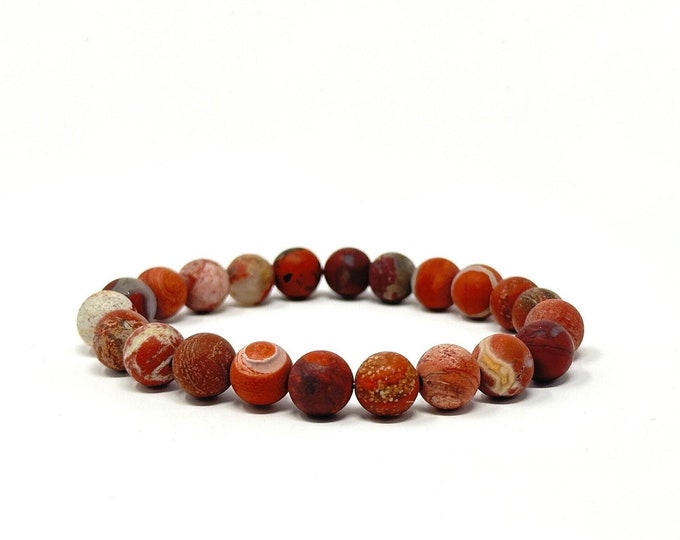 MATTE RED JASPER - Stretch Bracelet - Mala Bead Bracelet - Ease Emotional Stresses - Protective Stone - Match Your Mala Beads