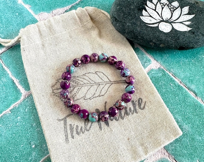 Purple Imperial Jasper  -  Stretch Bracelet - Stacking Bracelet - Casual Festival Jewelry - Mala Bead Bracelet